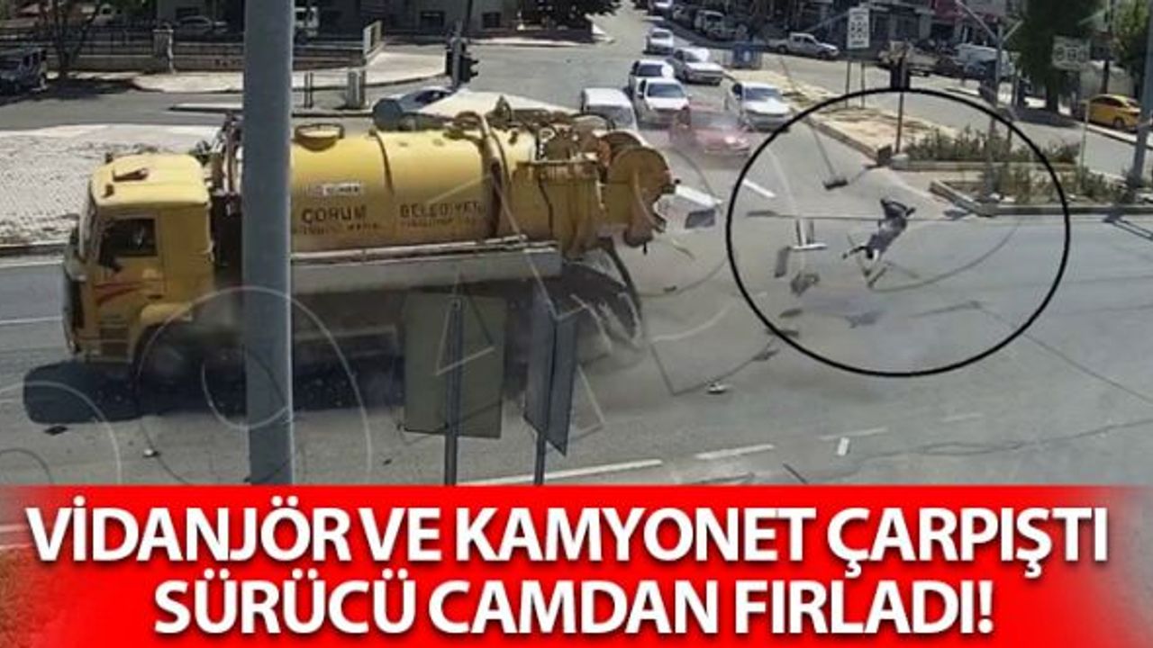 Vidanjör ve Kamyonetin Çarpıştı Sürücü Camdan Fırladı