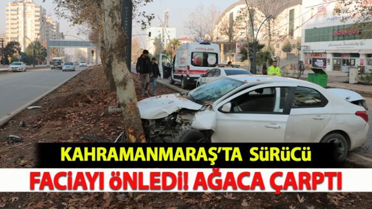 Kahramanmaraş'ta sürücü faciayı önledi! Ağaca çarptı