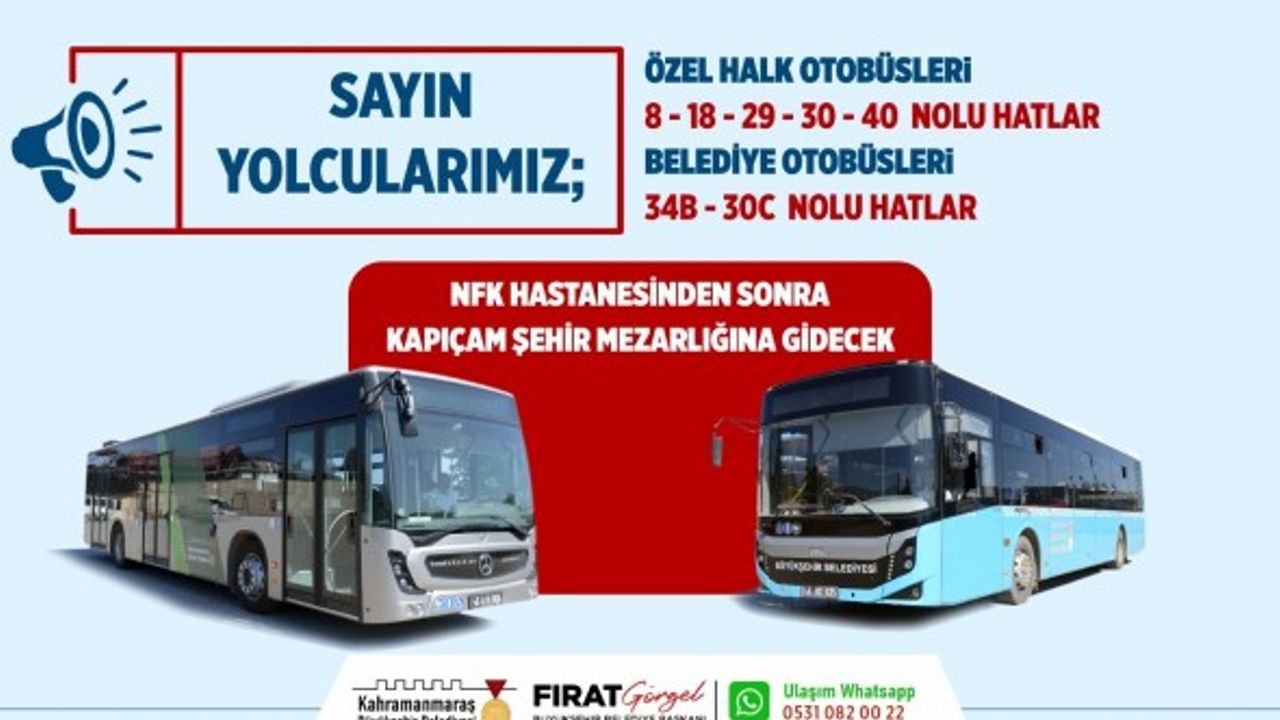 Kahramanmaraş'ta Bayramda Kapıçam’a Ücretsiz Toplu Taşıma Seferleri