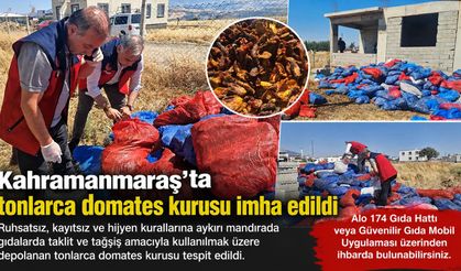 Kahramanmaraş'ta ruhsatsız mandırada tonlarca domates kurusu imha edildi