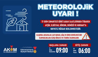 Kahramanmaraş’ın 5 ilçesine kuvvetli rüzgâr uyarısı