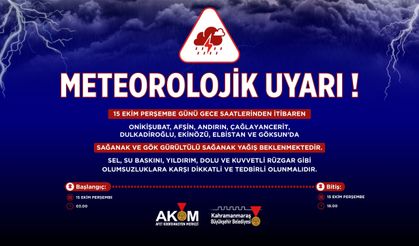 Kahramanmaraş’ta 8 ilçe için kuvvetli yağış uyarısı