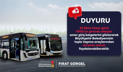 Kahramanmaraş’ta KPSS adaylarına ücretsiz ulaşım