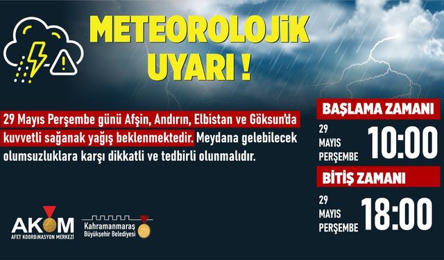 4 İlçede Perşembe Günü Sağanak Yağış Uyarısı