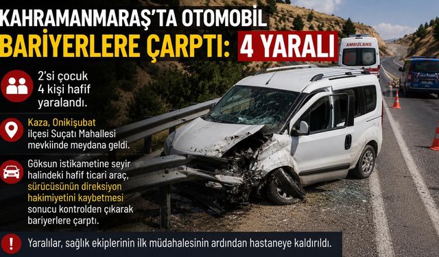 Kahramanmaraş'ta otomobil bariyerlere çarpttı: 4 yaralı