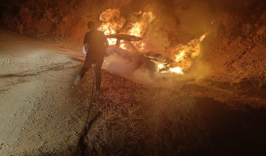 Kahramanmaraş Elbistan'da Otomobil Alev Alev Yandı