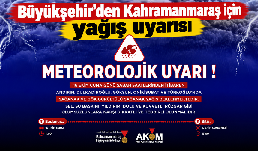 Kahramanmaraş’ta 5 ilçeye sağanak yağış uyarısı