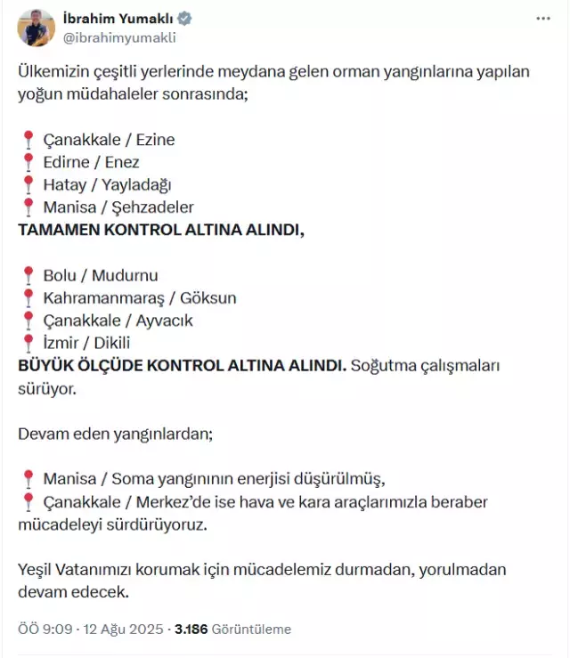 Bakan Yumakli Dort Bolgede Yangin Kontrol Altinda 18938095 8935 M